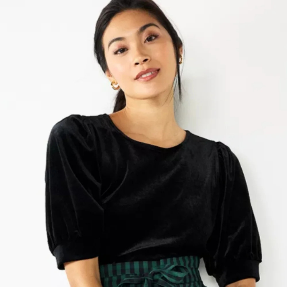 Draper James Elbow Sleeve‎ Velvet Top Pants Set Black size XS Holiday Christmas